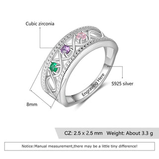 Customized Names 925 Silver Birthstone Ring