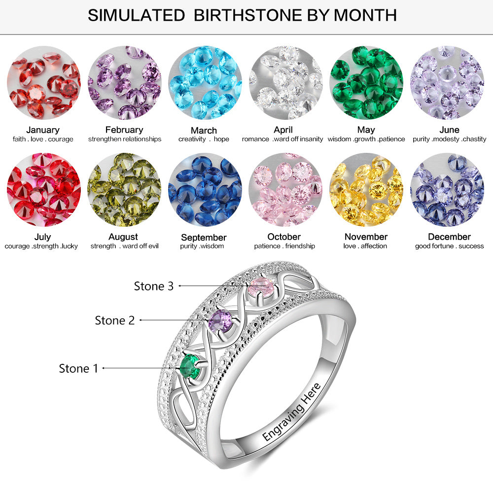 Customized Names 925 Silver Birthstone Ring