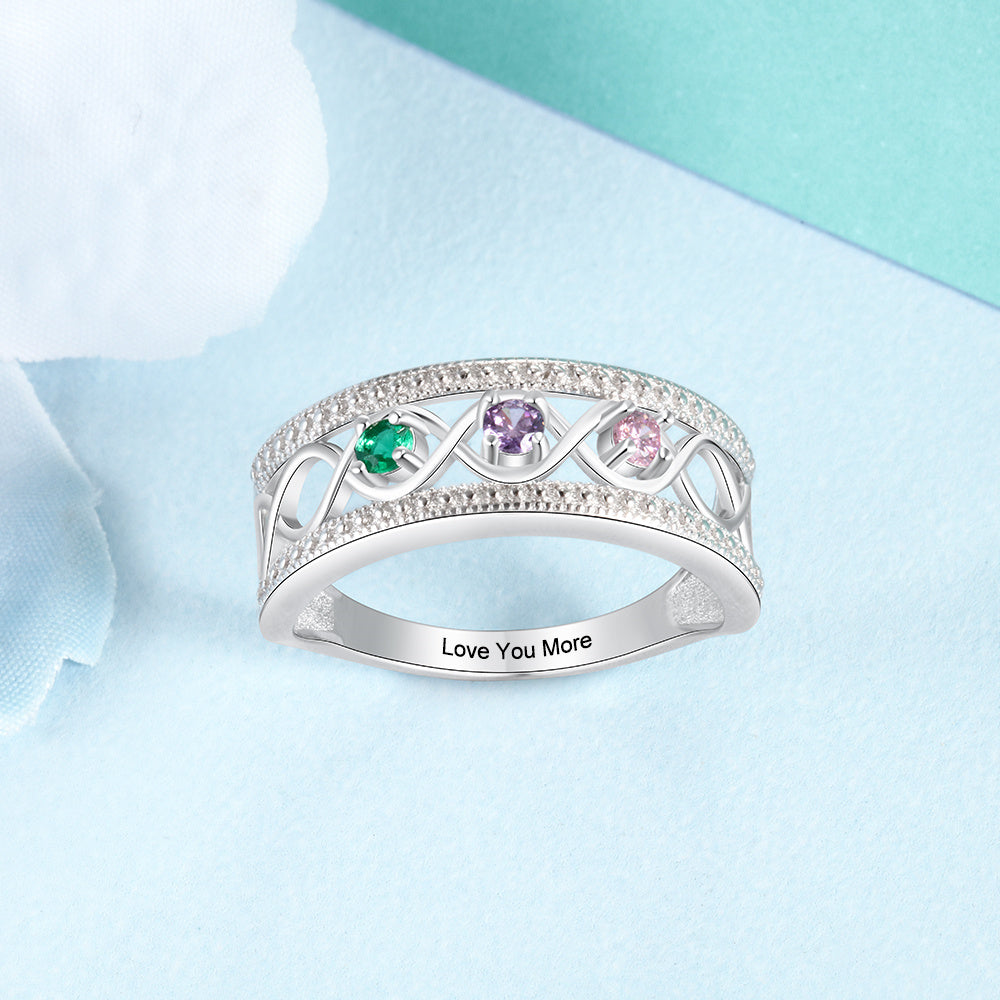 Customized Names 925 Silver Birthstone Ring