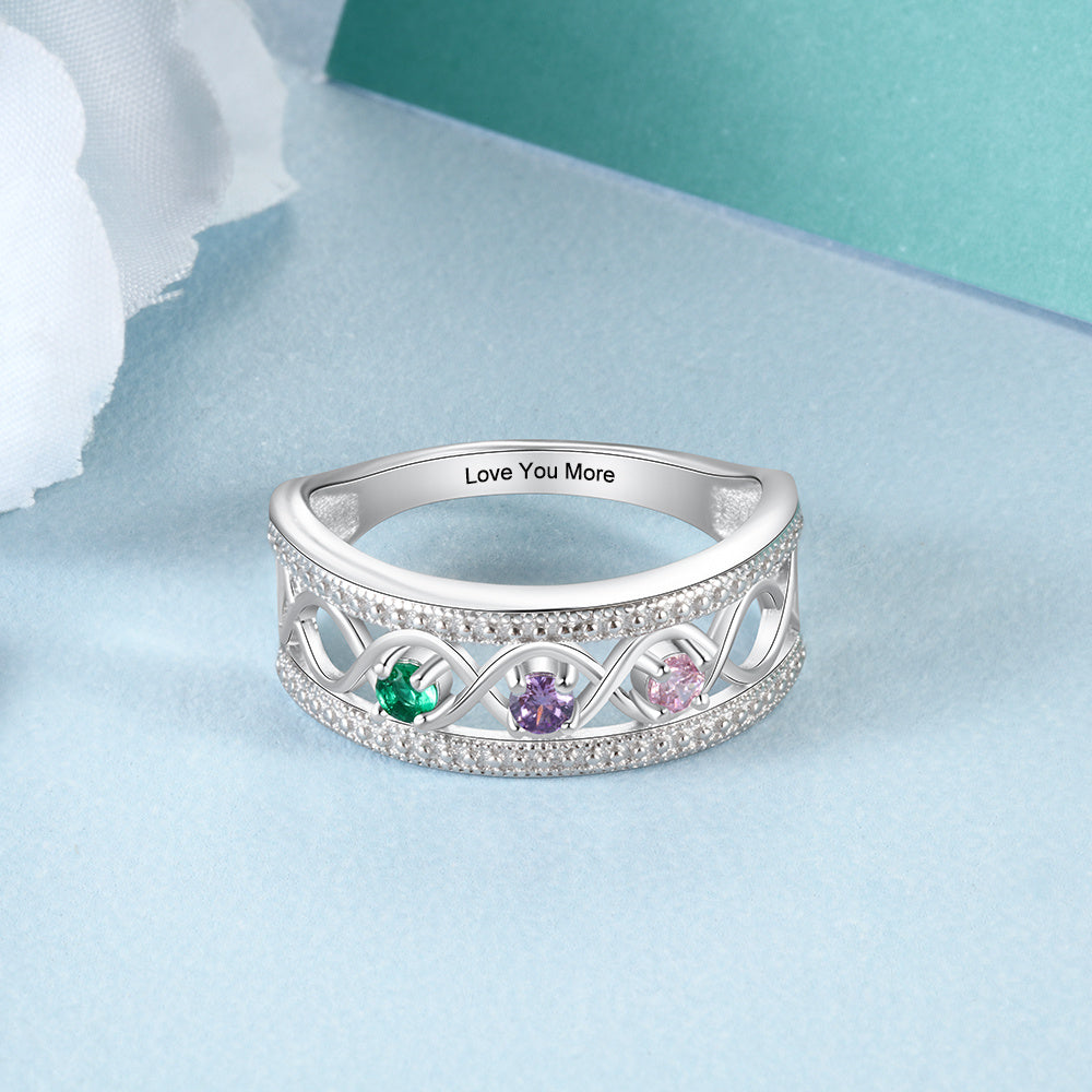 Customized Names 925 Silver Birthstone Ring