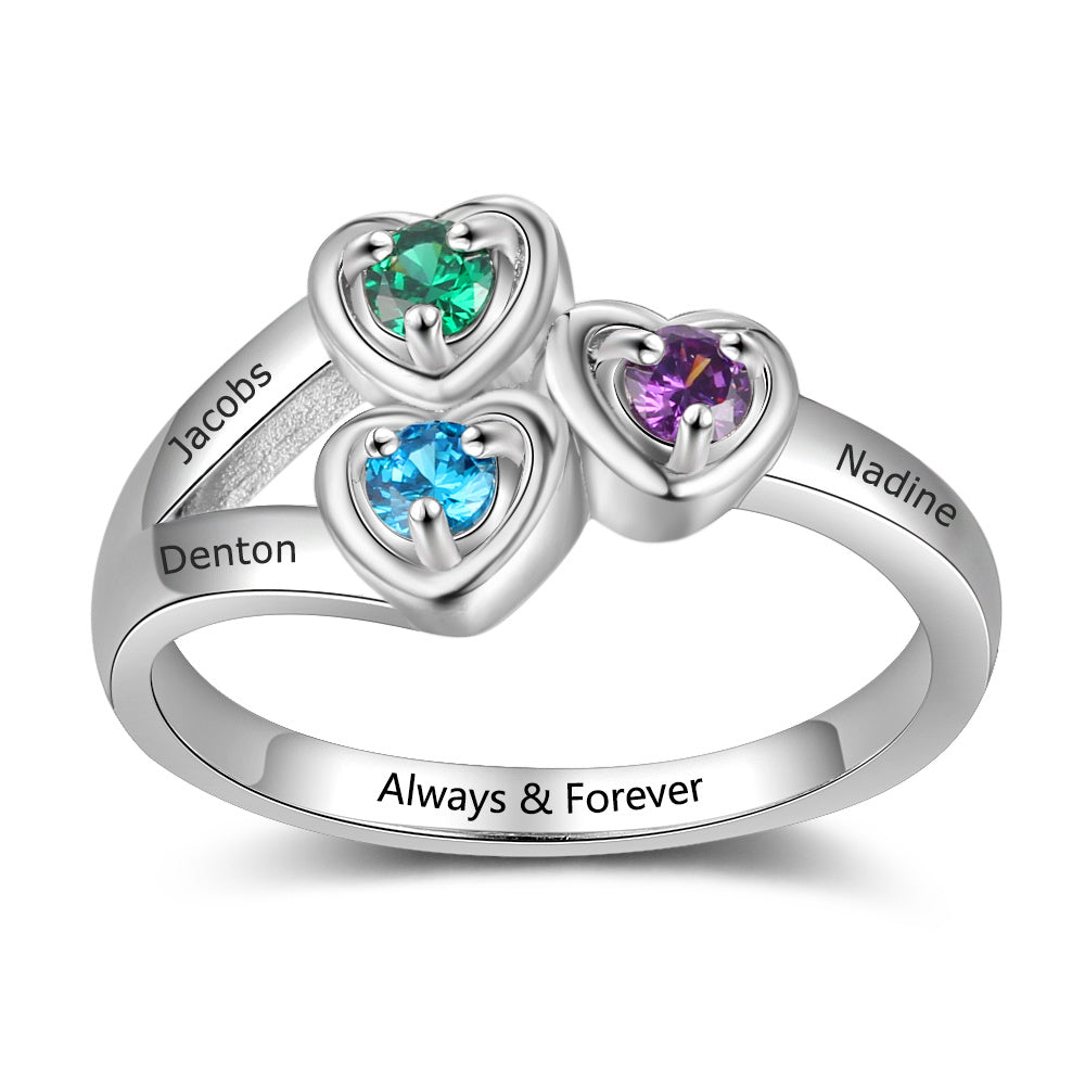 925 Sterling Silver Heart Shape Birthstone Ring