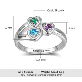 925 Sterling Silver Heart Shape Birthstone Ring