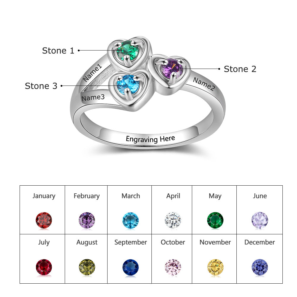 925 Sterling Silver Heart Shape Birthstone Ring