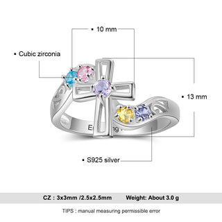 925 Silver Cross Name Ring with Birthstone