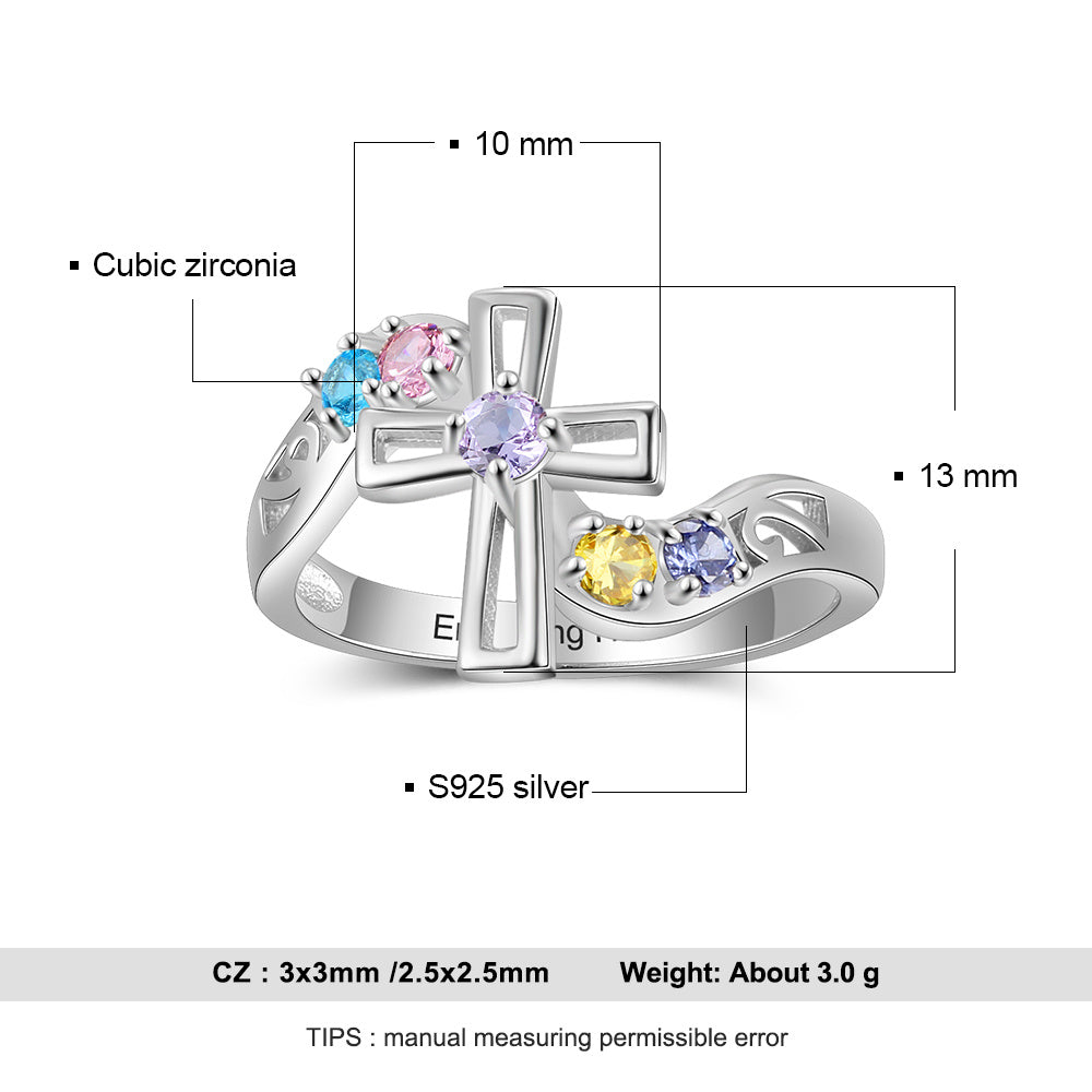 925 Silver Cross Name Ring with Birthstone
