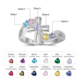 925 Silver Cross Name Ring with Birthstone