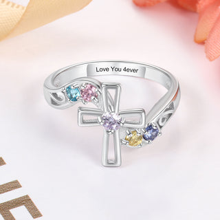925 Silver Cross Name Ring with Birthstone