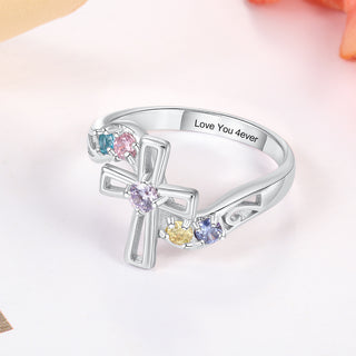 925 Silver Cross Name Ring with Birthstone