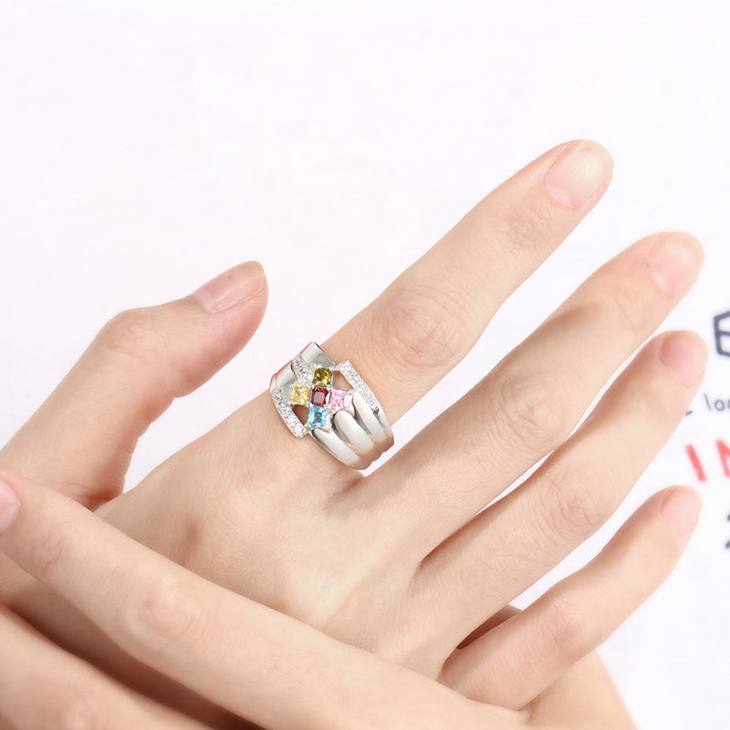 925 Silver Cross Birthstone Rings