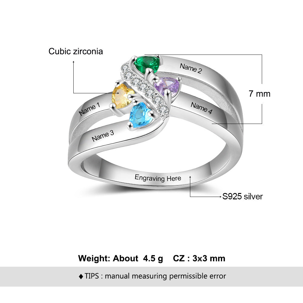 925 Silver Birthstone Name Ring