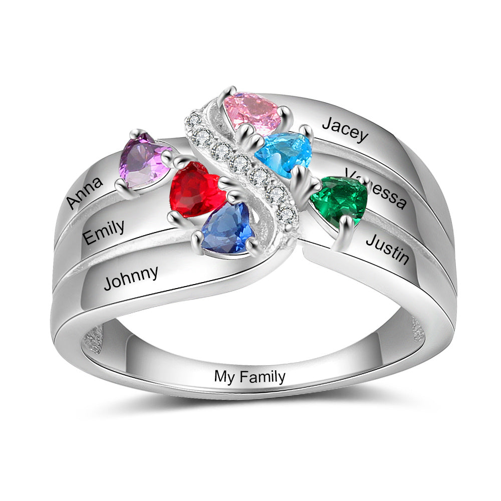 925 Sterling Silver Personalized Names CZ Ring