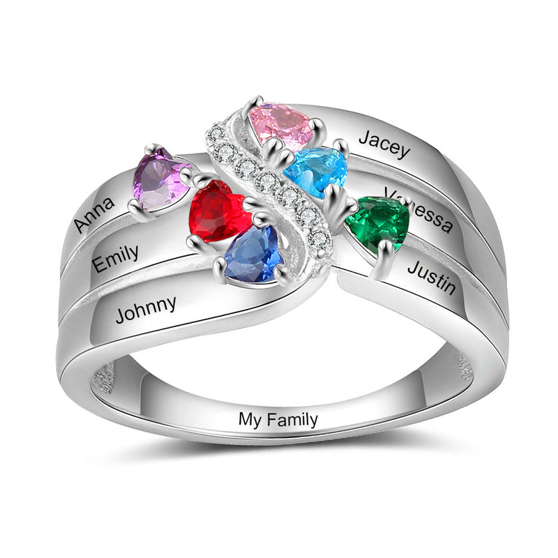 925 Sterling Silver Personalized Names CZ Ring
