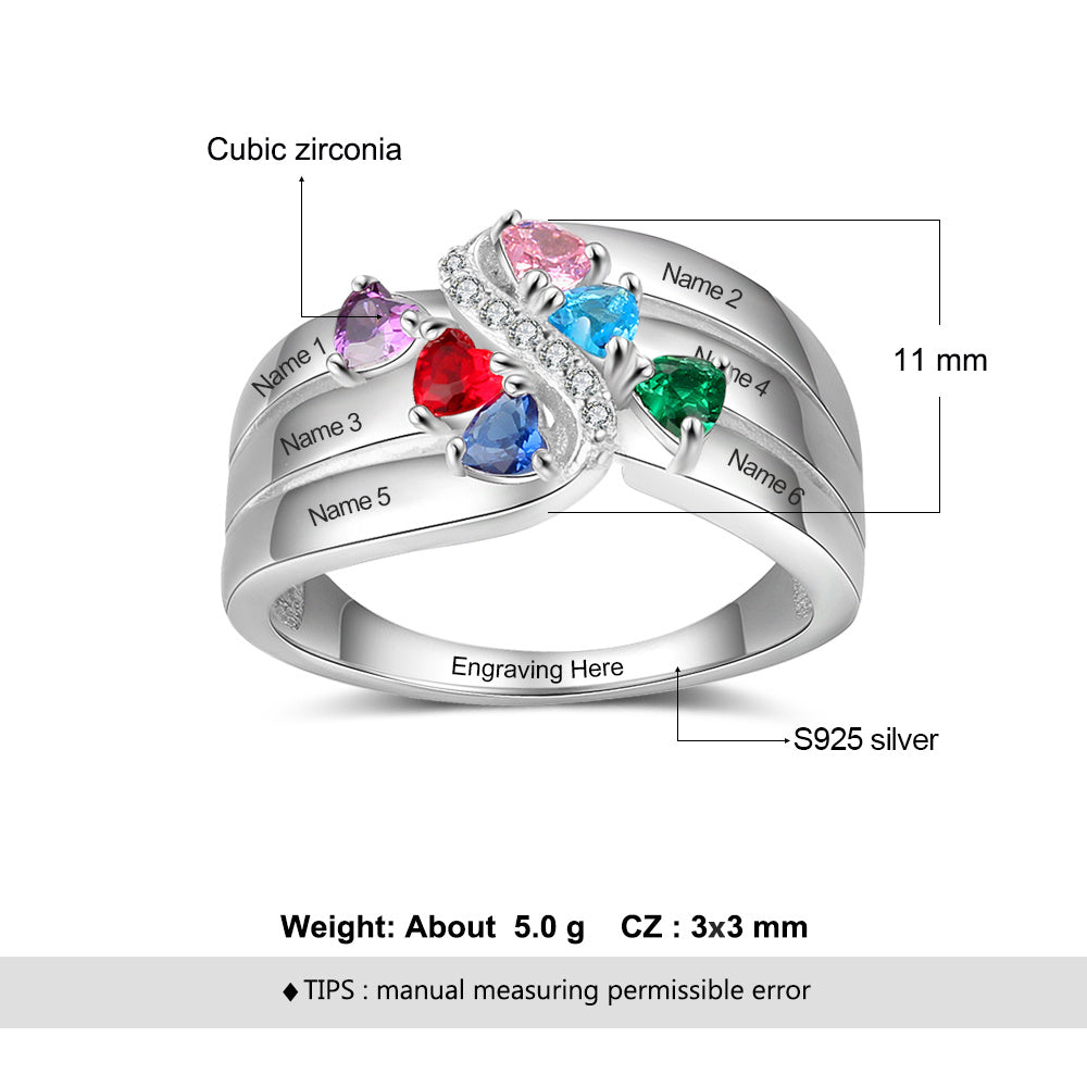 925 Sterling Silver Personalized Names CZ Ring