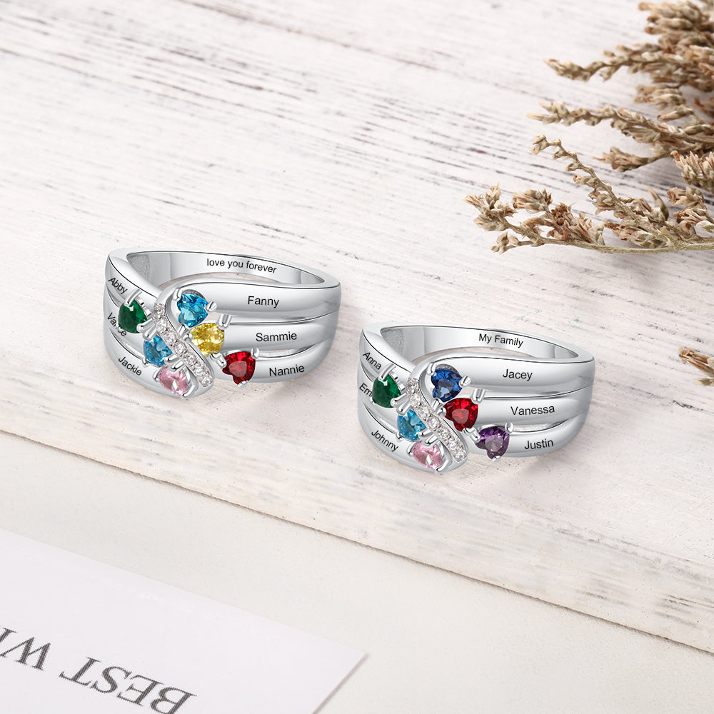 925 Sterling Silver Personalized Names CZ Ring