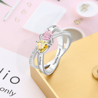 Engraving Names Heart Shape Stone Ring