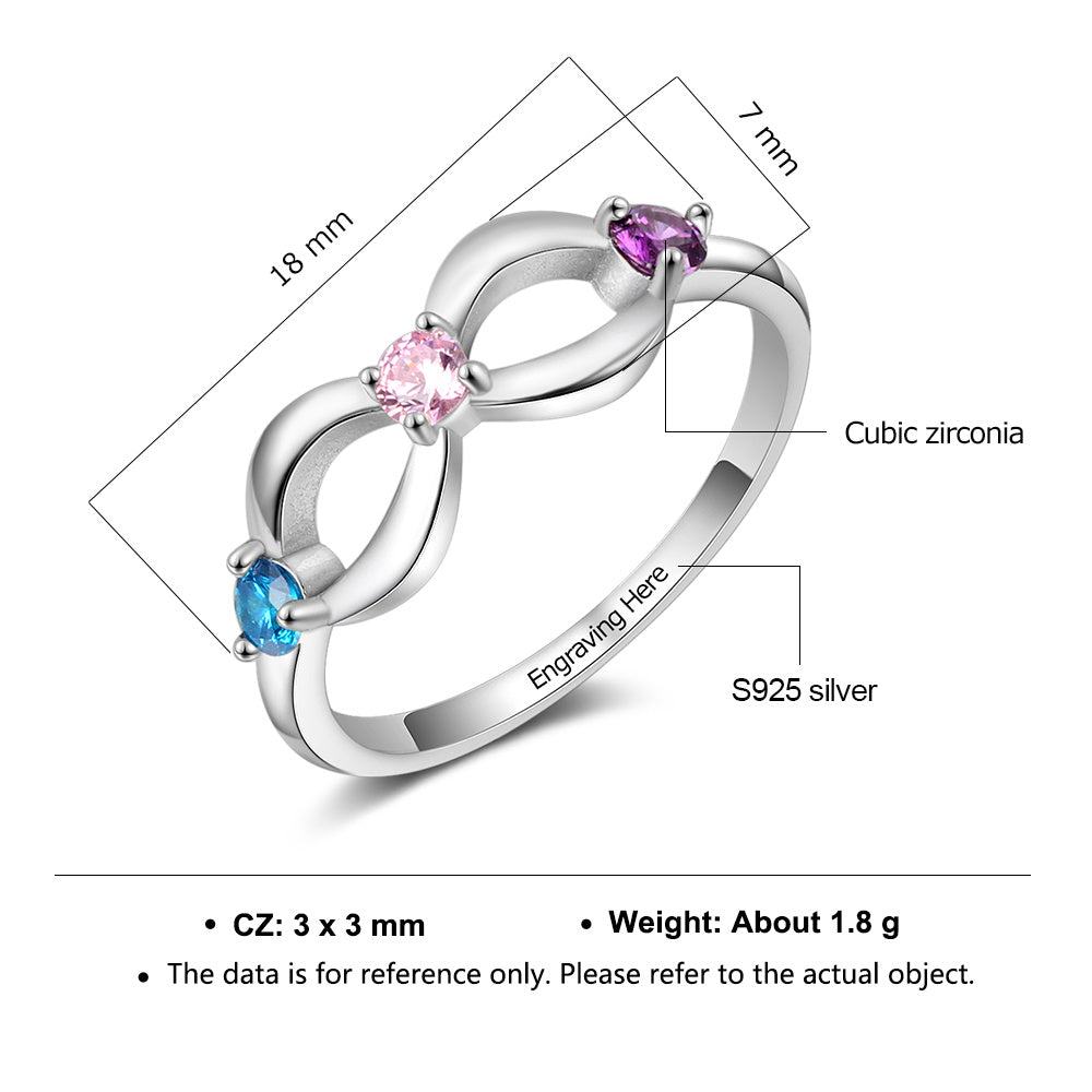 925 Sterling Silver Infinity Ring with Birthstones