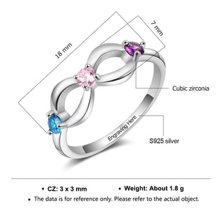925 Sterling Silver Infinity Ring with Birthstones