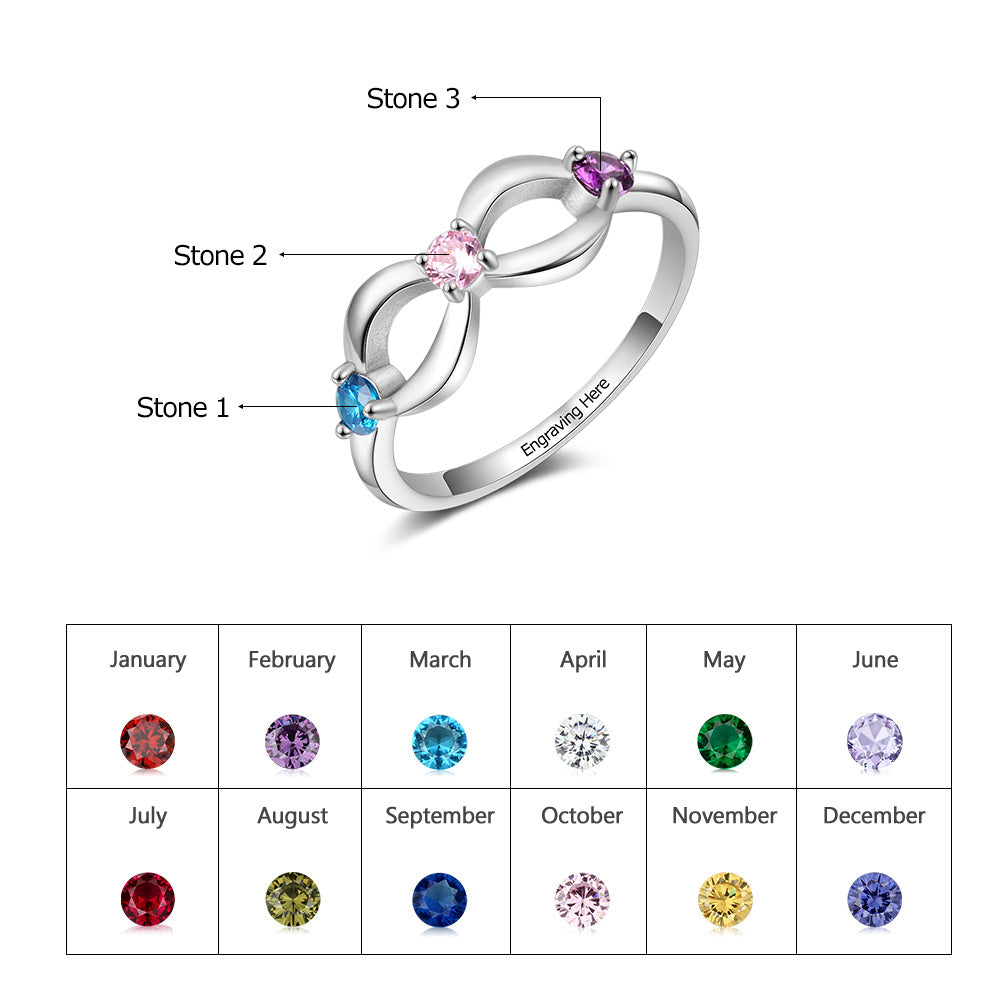 925 Sterling Silver Infinity Ring with Birthstones