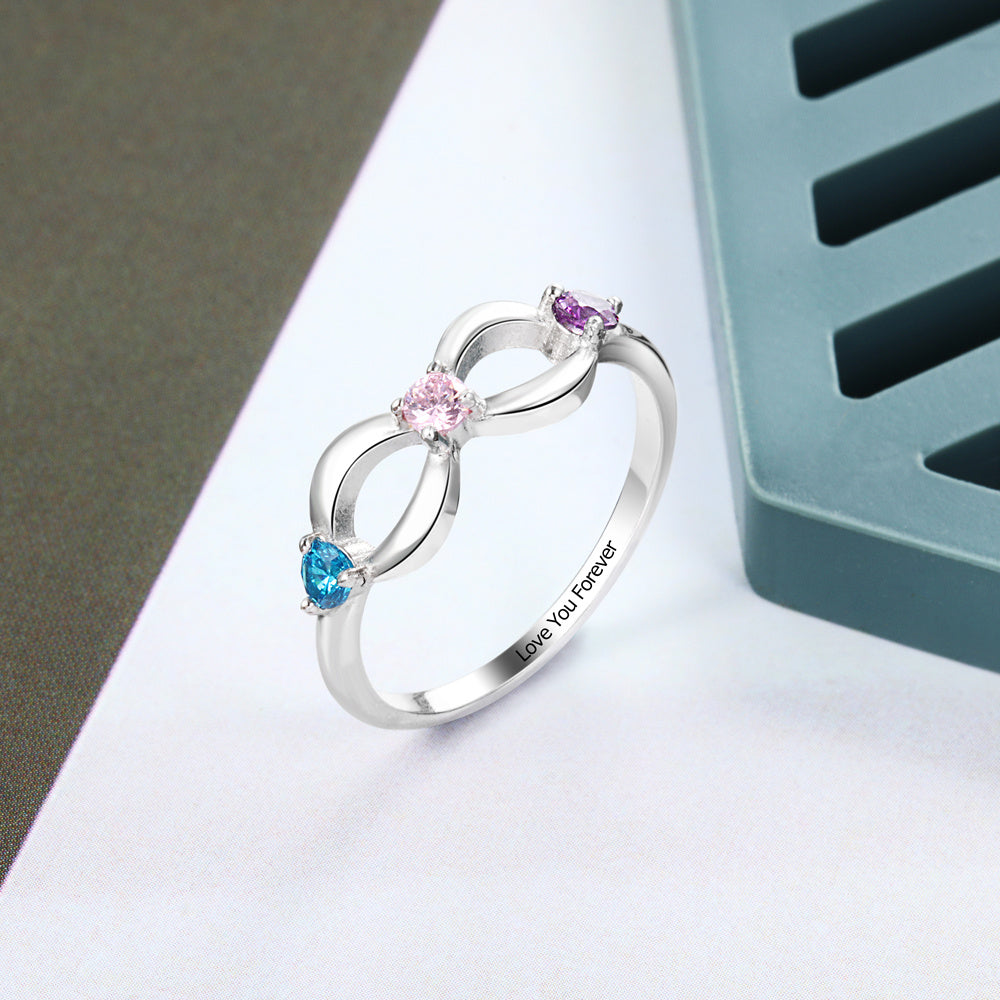 925 Sterling Silver Infinity Ring with Birthstones