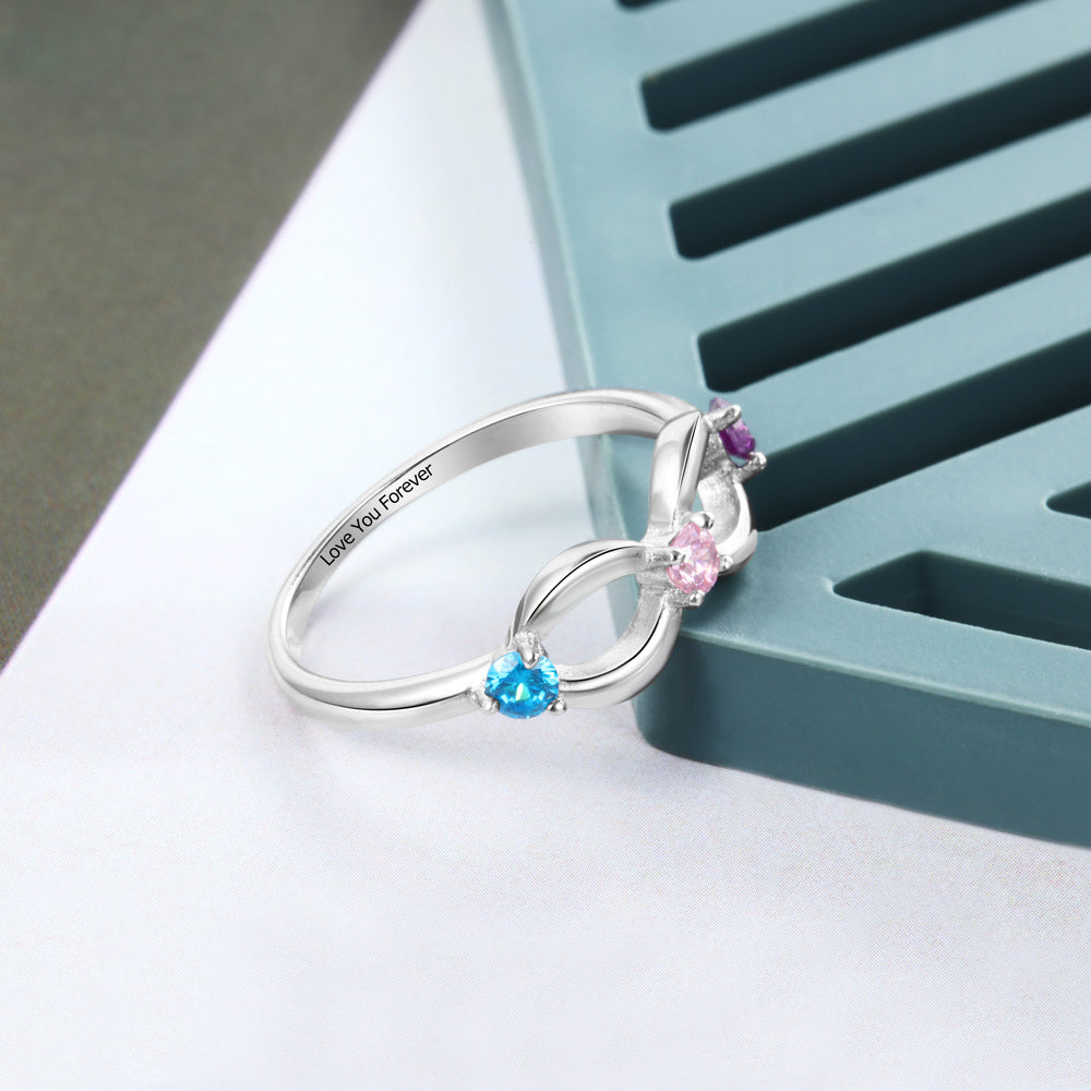 925 Sterling Silver Infinity Ring with Birthstones