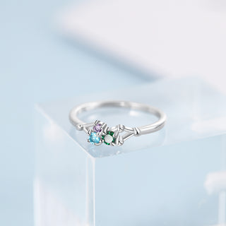 925 Sterling Silver Three Birthstones Ring