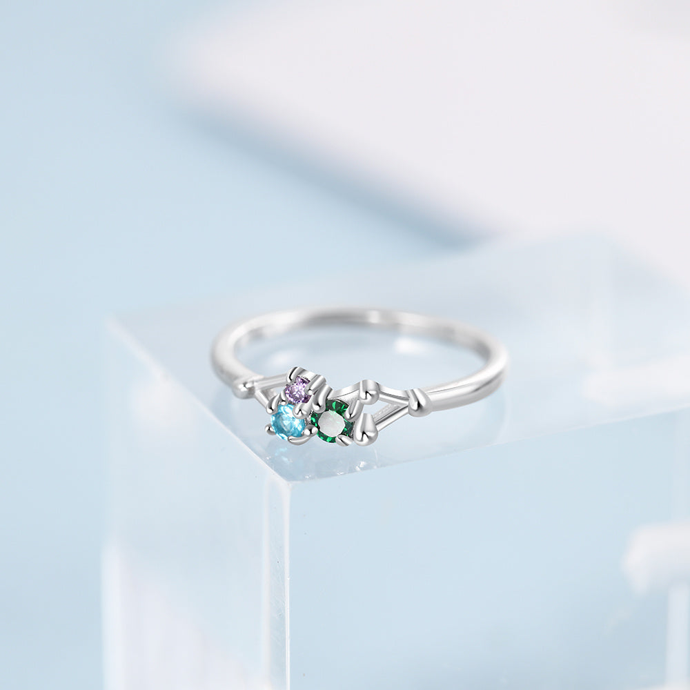925 Sterling Silver Three Birthstones Ring