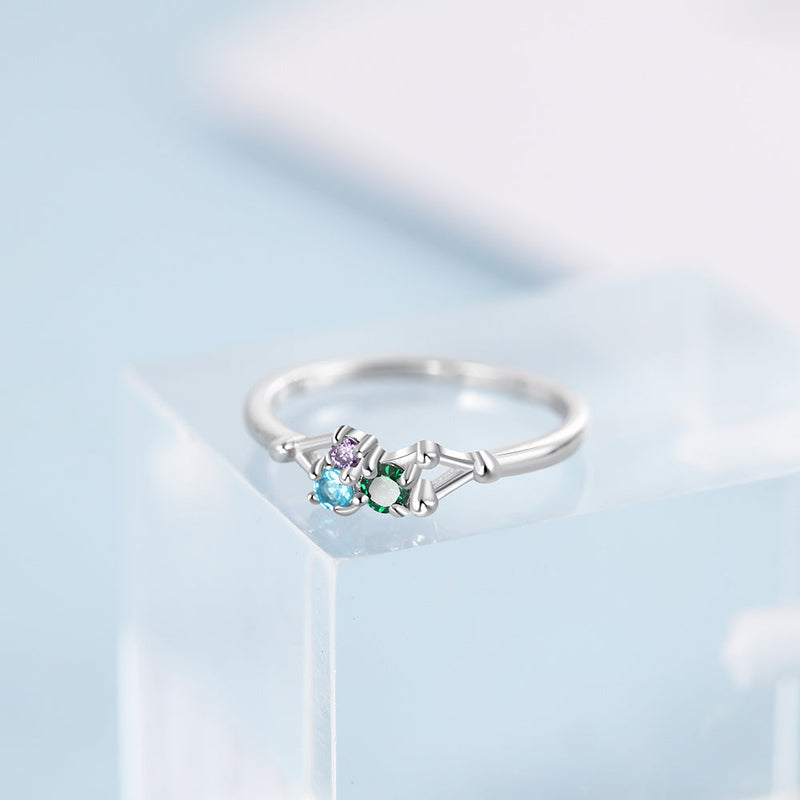 925 Sterling Silver Three Birthstones Ring