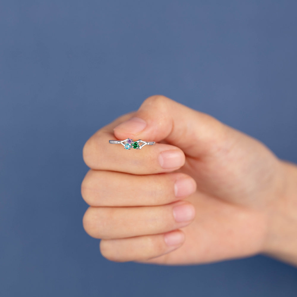925 Sterling Silver Three Birthstones Ring