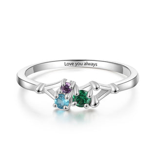 925 Sterling Silver Three Birthstones Ring
