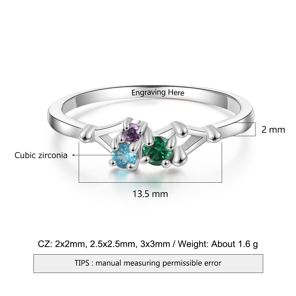 925 Sterling Silver Three Birthstones Ring