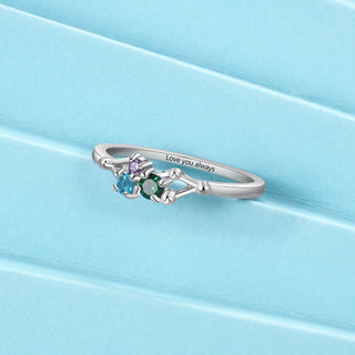 925 Sterling Silver Three Birthstones Ring