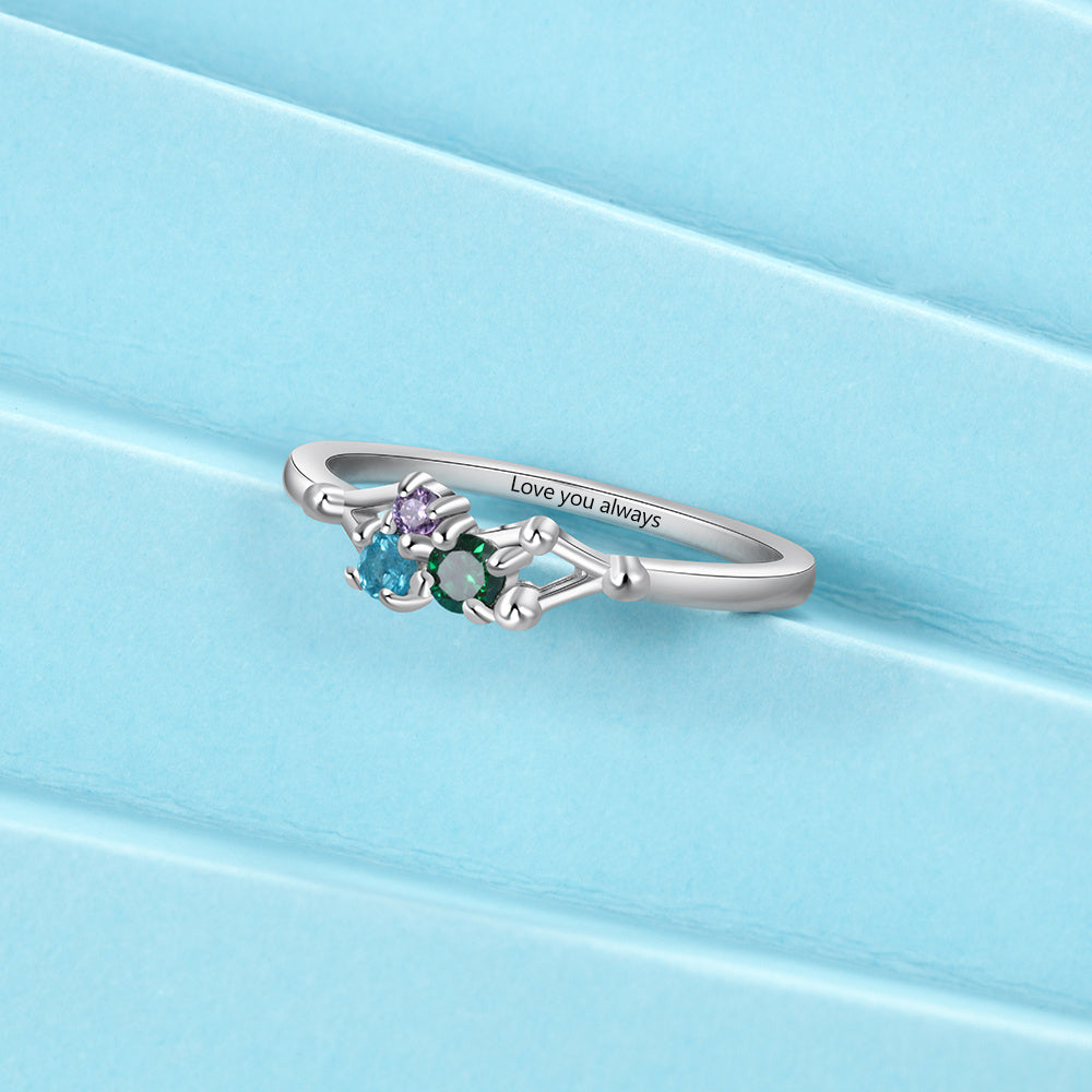 925 Sterling Silver Three Birthstones Ring