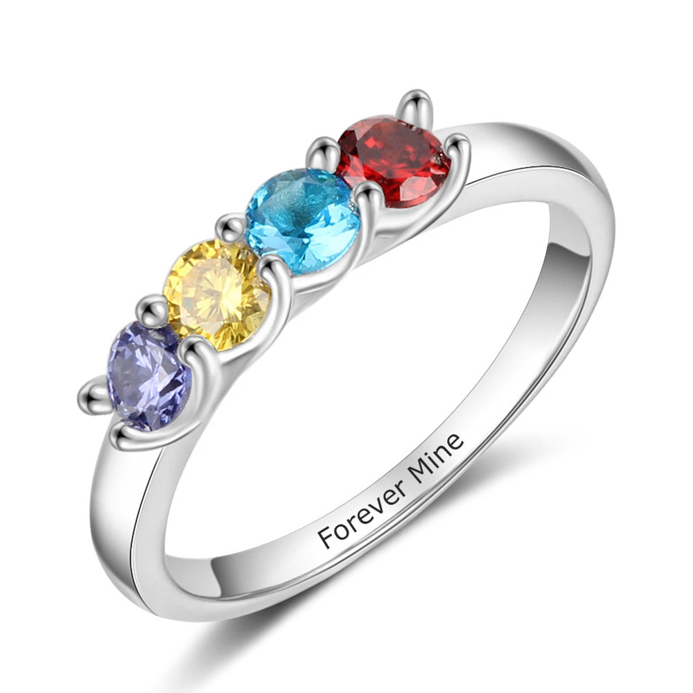 Four Cubic Zirconia Rings with Engraving Family Names