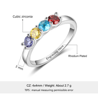 Four Cubic Zirconia Rings with Engraving Family Names