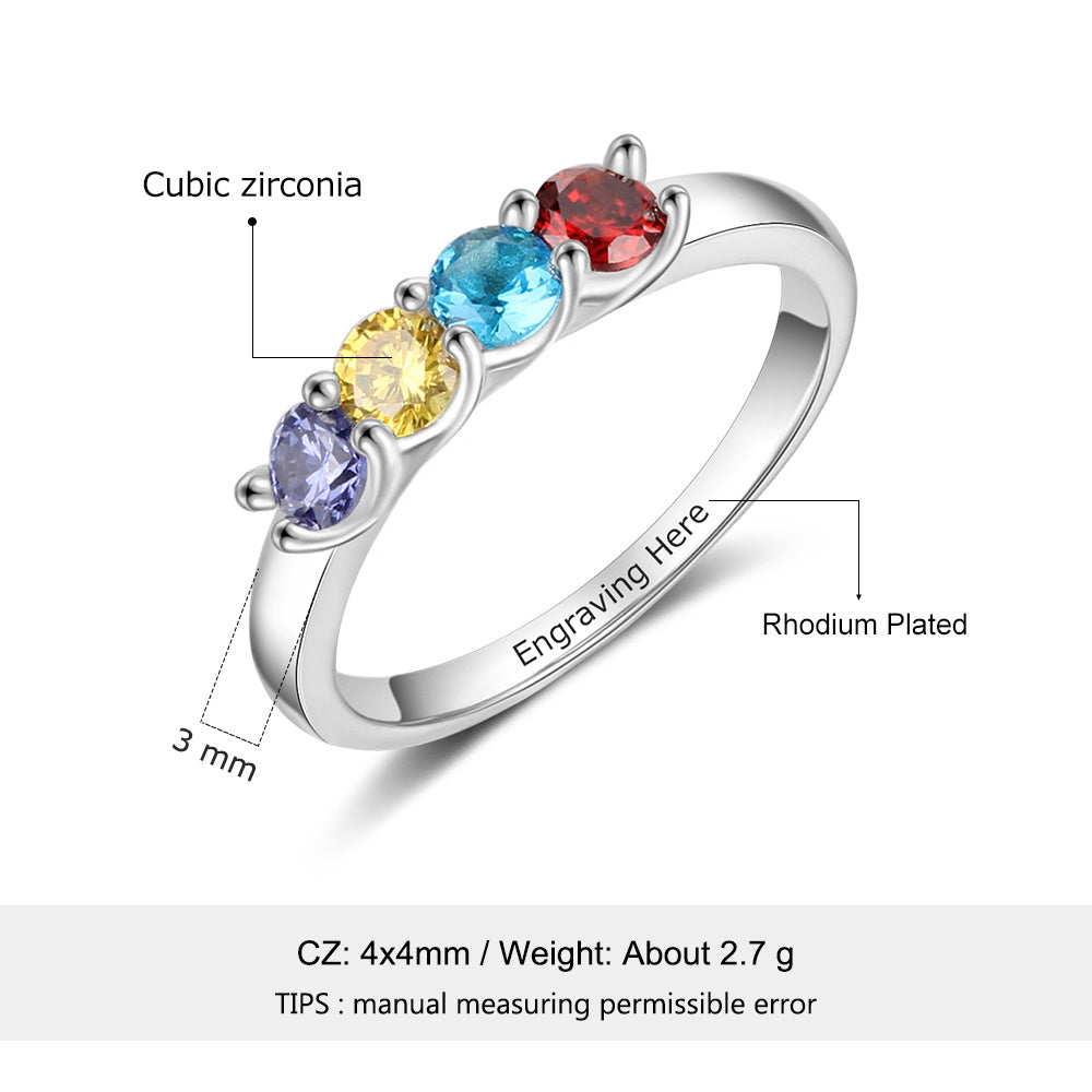 Four Cubic Zirconia Rings with Engraving Family Names