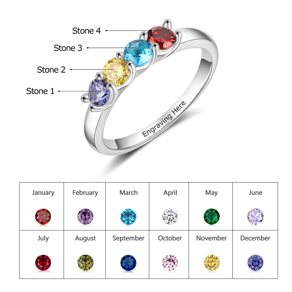 Four Cubic Zirconia Rings with Engraving Family Names