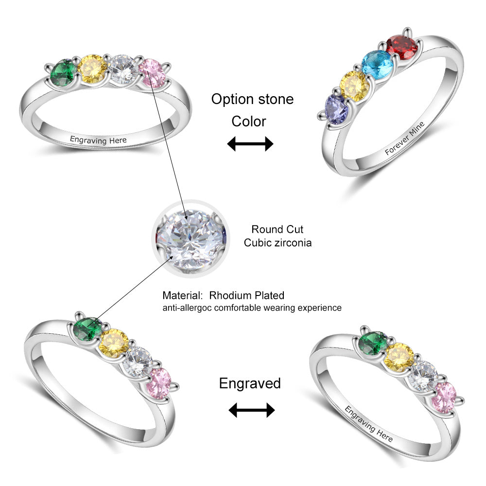Four Cubic Zirconia Rings with Engraving Family Names