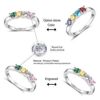 Four Cubic Zirconia Rings with Engraving Family Names