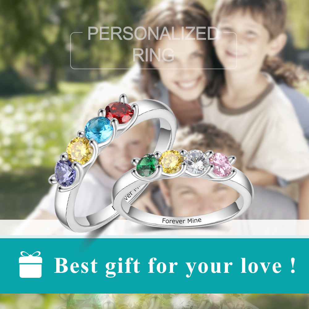 Four Cubic Zirconia Rings with Engraving Family Names