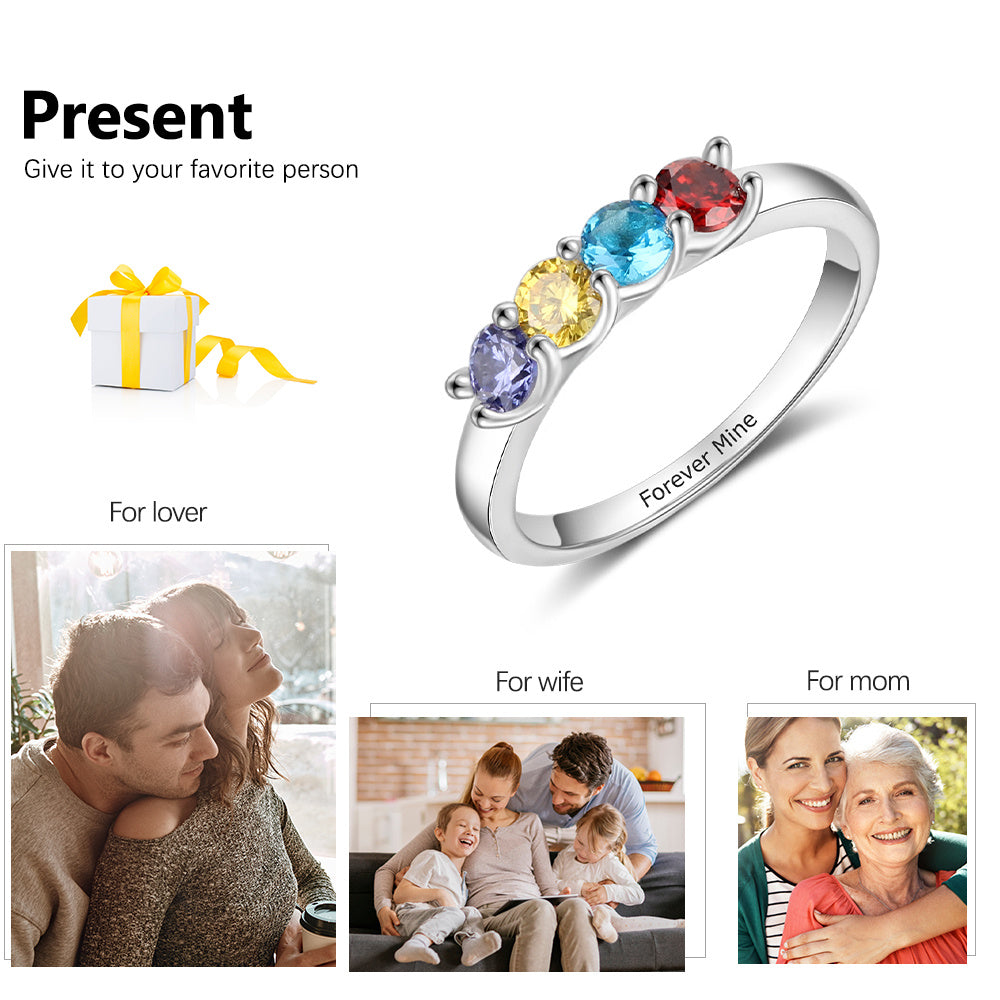 Four Cubic Zirconia Rings with Engraving Family Names
