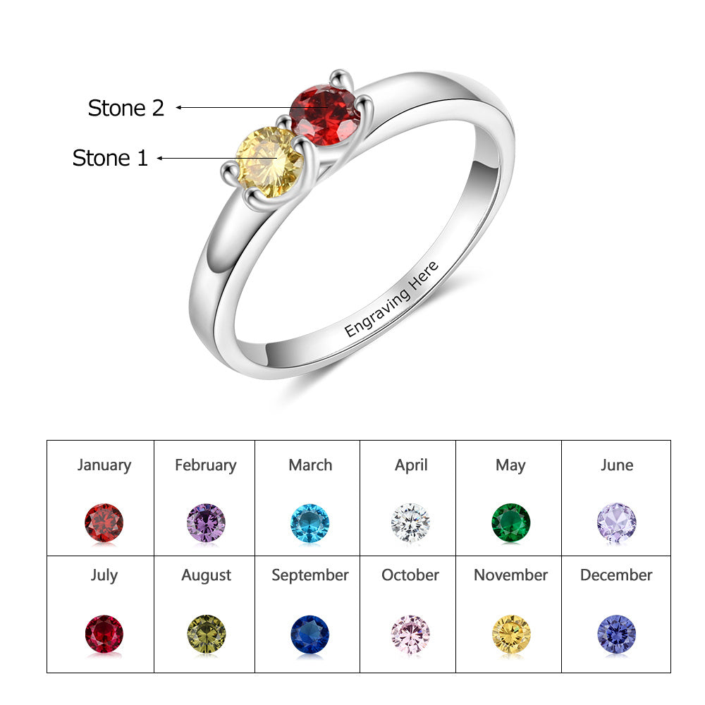 Silver Plated Two Birthstones Ring