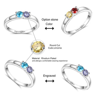Silver Plated Two Birthstones Ring