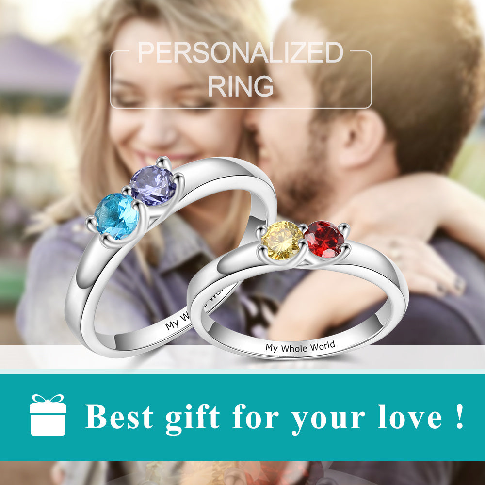 Silver Plated Two Birthstones Ring