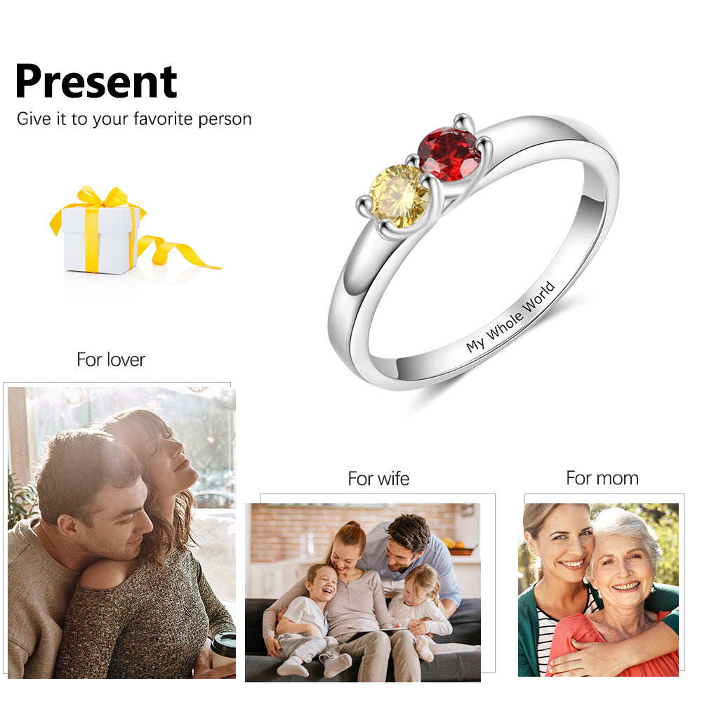 Silver Plated Two Birthstones Ring