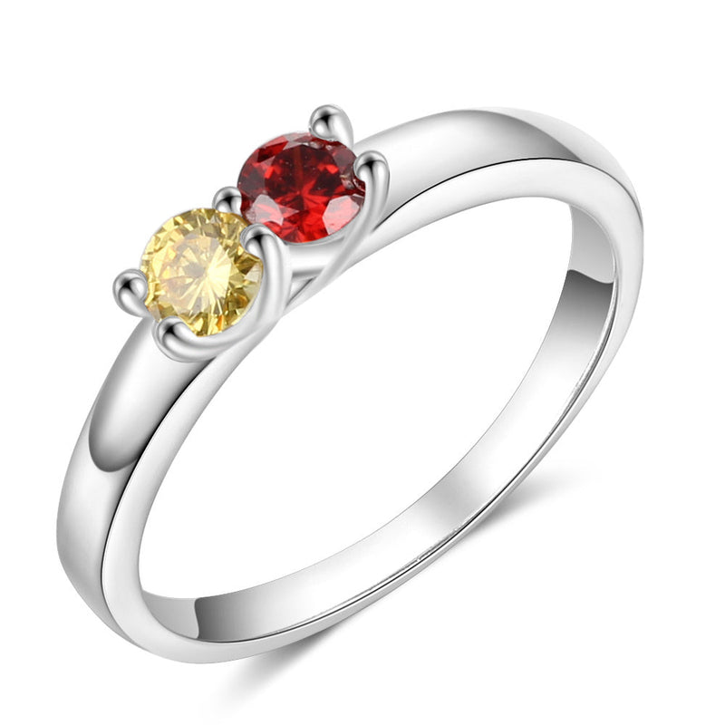 Silver Plated Two Birthstones Ring