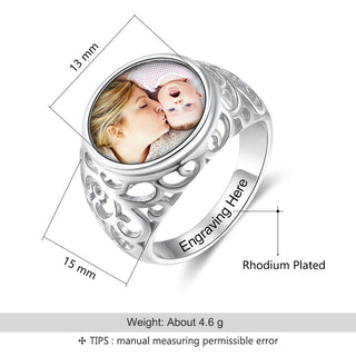 Personalized Photo Charm Rhodium Plated Ring