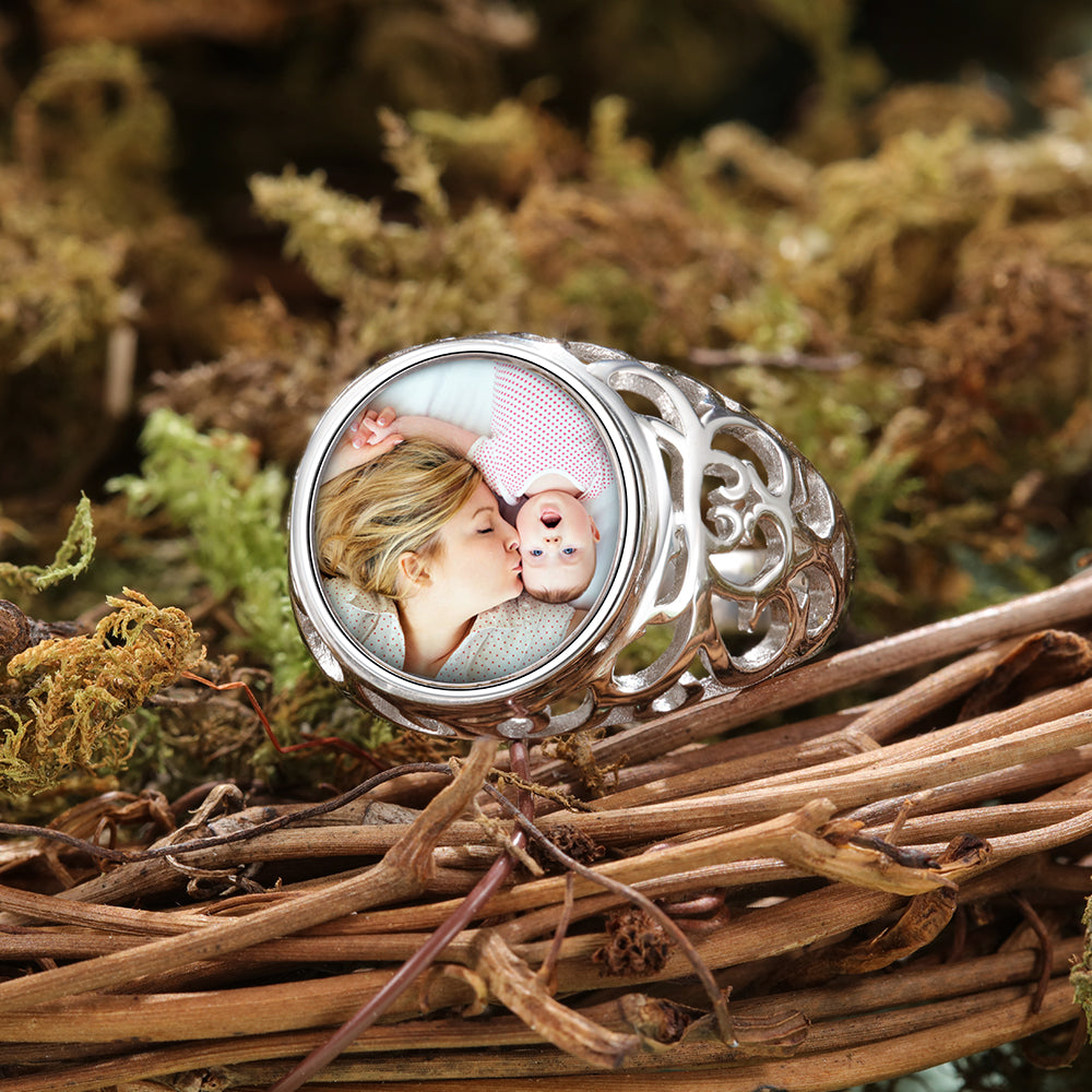 Personalized Photo Charm Rhodium Plated Ring