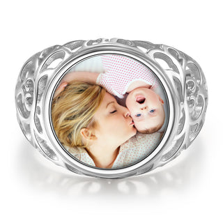 Personalized Photo Charm Rhodium Plated Ring