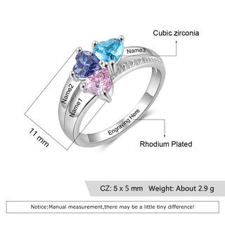 925 Sterling Silver Three Birthstone Ring