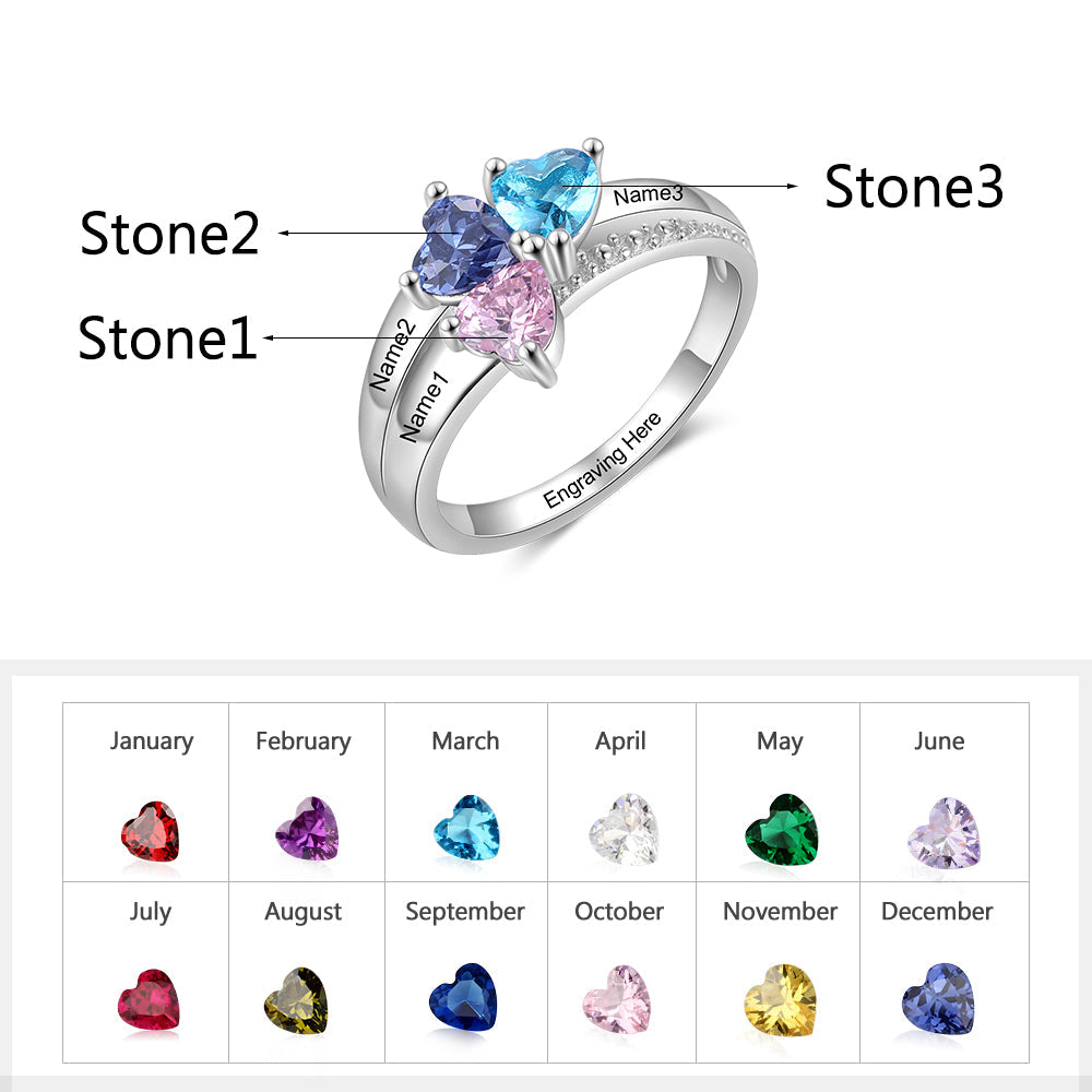 925 Sterling Silver Three Birthstone Ring